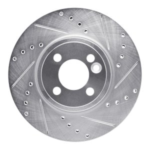 Mini Cooper Brake Rotor (1) - Front Right - R1 Concepts - Drilled & Slotted - Silver - `07-`15